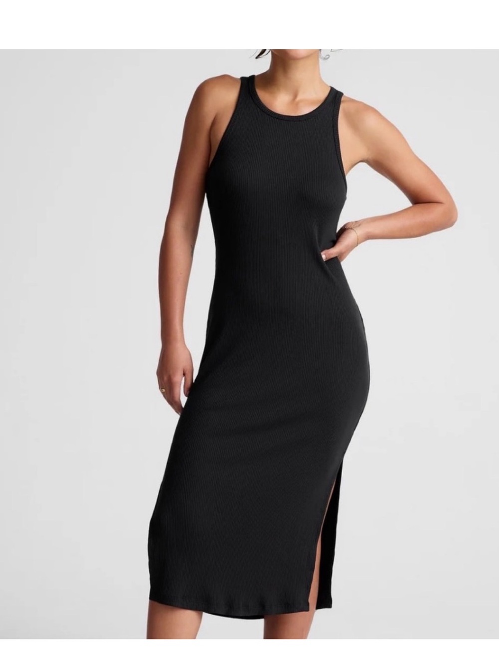 Beyond Yoga Small 0 2 4 Bodycon Midi Dress Sleeveless Split side Ribbed Black